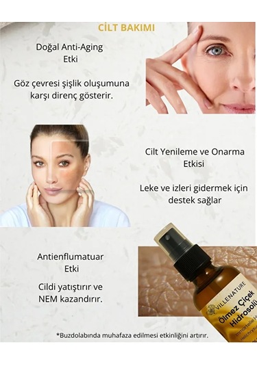 Villenature Ölmez Çiçek Hidrosolü Immortelle Hydrosol Helichrysum Italicum 2 x 100 ML