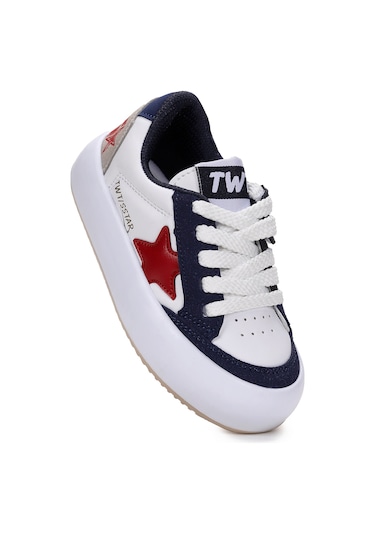 Kiko Kids Rida Günlük Cırtlı Bağcıklı Erkek Çocuk Spor Ayakkabı Beyaz - Lacivert - Kırmızı Beyaz - Lacivert - Kırmızı