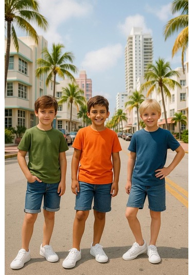 Çocuk Basic T-shirt Kız - Erkek Unisex %100 Pamuk 3'lü Süper Paket K-8