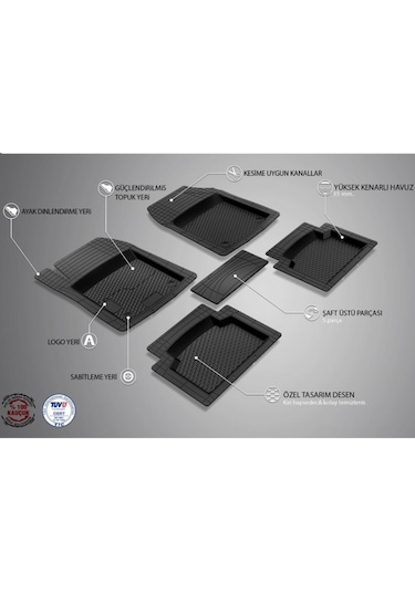 Image 3D Plus Ekstra Havuzlu Kauçuk Paspas Gri 5 Parça