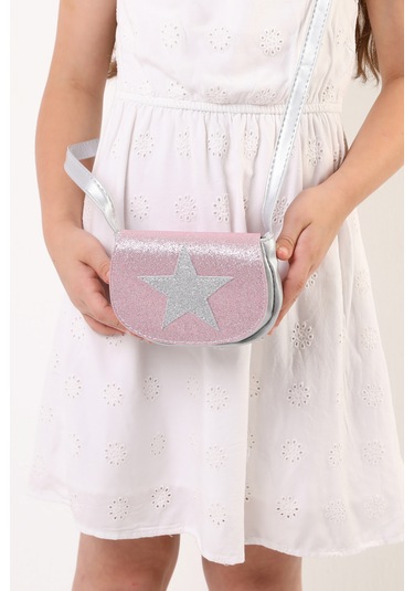 Kız Çocuk Sim Kapaklı Yıldız Detaylı Mıknatıs Kapamalı Omuz Çanta Pembe