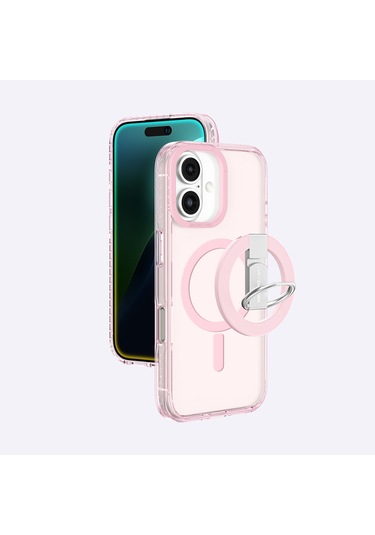 İphone 16 Plus Uyumlu Kılıf Magsafe Şarj Özellikli Yüzük Standlı Amazingthing Titan Pro Serisi Kapak Pembe
