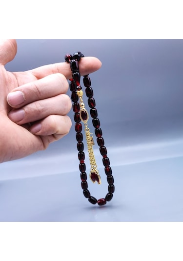 Orjinal Sıkma Kehribar Tesbih 24 K Altın Kaplama Özel Tasarım Püsküllü Faris Usta Tespih