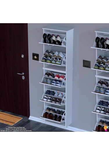 Modilayn Verve Asma Kapı Önü 52x194x26 Cm Lik 3 Düşer Kapak 10 Göz Bölmeli Ayakkabılık Ceviz - Beyaz