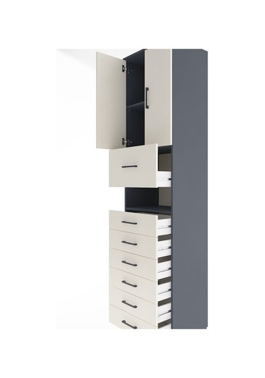 Hyperion Dolap 2 Raflı 7 Çekmeceli 2 Kapaklı 60x44x243 Antrasit-aytaşı Antrasit