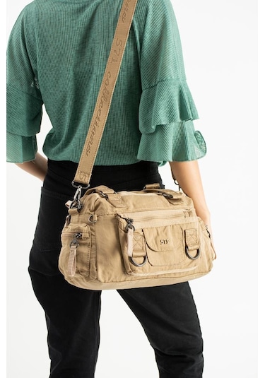 Kadın Omuz Çantası Çapraz Askılı Postacı Bayan Çantası 21 31 Cm Poliamid Hafif Kumaş Kol Çantası Vizon