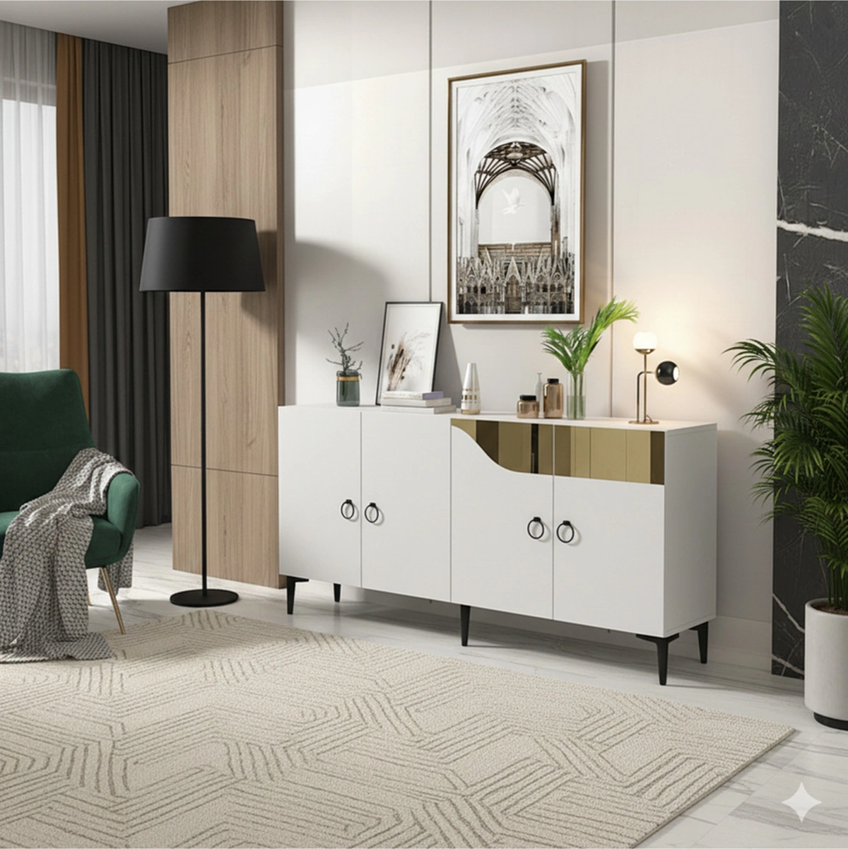 Ka1514bg Gama150 Konsol, Kahve Köşesi, Tv Sehpası Beyaz-gold 150cm Beyaz