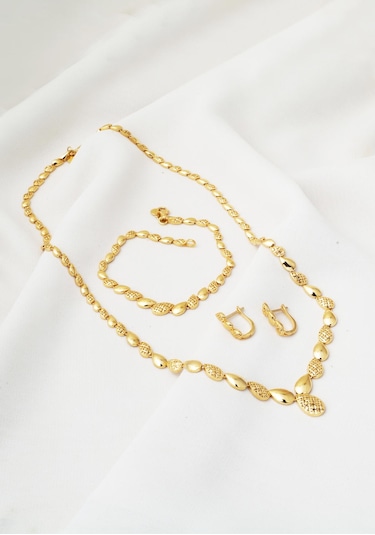 Bilezikci Damla Yolu Taşsız 14 Ayar Altın Takı Seti