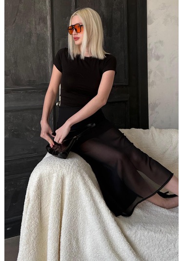 Madmext Madmext Siyah Şifon Kadın Etek Mg2340 Siyah