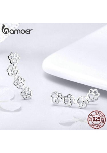 Bamoer 925 Ayar Gümüş Kore Tüy Gül Çiçek Yıldız Düzlem Manşet Saplama Küpe Kadınlar İçin J