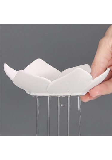 Lotus Desenli Sabun Ve Sünger Tutacağı Silikon Gri Su Giderli Lotus Şekilli Şık Katı Sabunluk Diğer