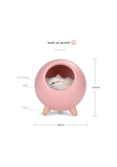 Yeiuyi7 Kedi Bebek İle Yatak Odası Dekorasyon Kedi Evi Şekli Gece Lambası Pembe
