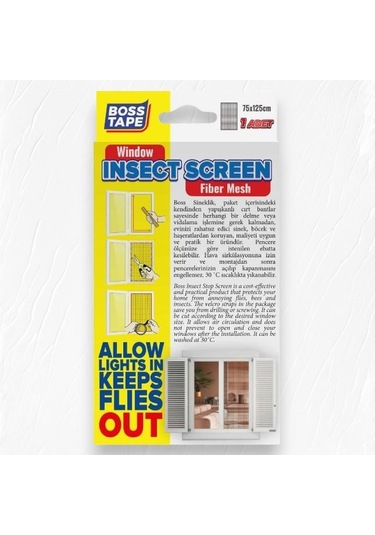Boss Tape Pencere Cam Sineklik 75x125cm Cırt Bantlı