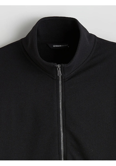 Lc Waikiki Siyah Standart Kalıp Dik Yaka Erkek Fermuarlı Sweatshirt