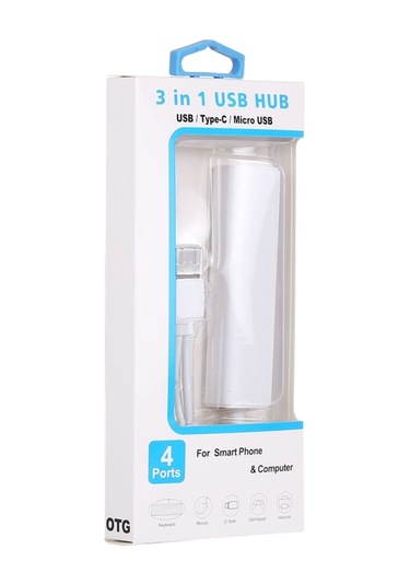 3'ü 1 Usb-c / Typ-c + Mıcro Usb + 4 X Usb 2.0 Bağlantı Noktası Hub Dönüştürücü, Kablo Uzunluğu: 12cm Beyaz