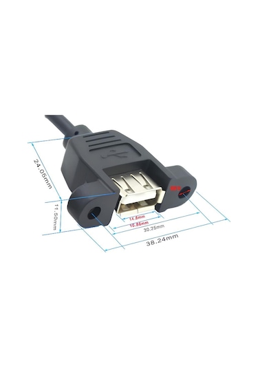 Speeduf Erkek Dişi Panel Tipi Kablosu Siyah Usb 2.0 Tip A 2m
