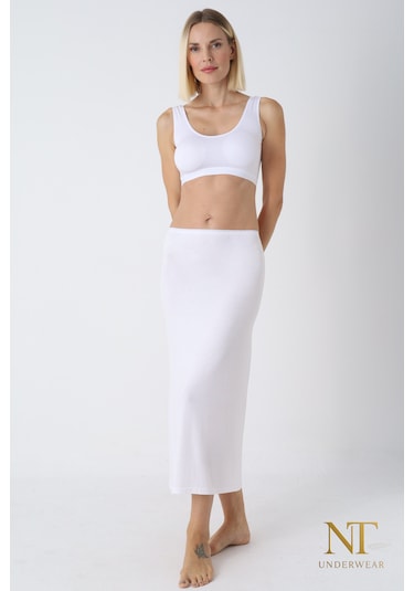 Nt Underwear Bambu Uzun Etek Astarı, Maxi Jupon Doğal Kumaş, Modern Kalıp. Beyaz