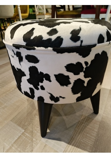 Mercan Mobilya Leopar Desen Bench Puf 43/42 Siyah Ayak Beyaz