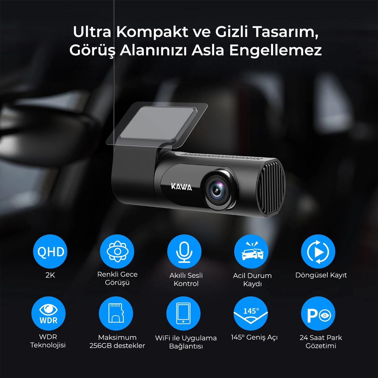 Kawa D6 2k 1440p Wifi Araç Kamerası 145 Geniş Açı Wdr Ön Kamera