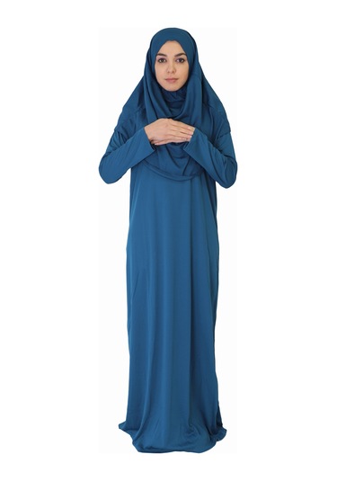 Koyu Petrol Mavi Fermuarsız Namaz Elbisesi Koyu Petrol Mavi