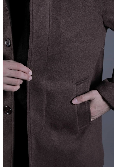 Ohepmoda Gizli Düğmeli Erkek Kaşe Kaban Mont Kahverengi