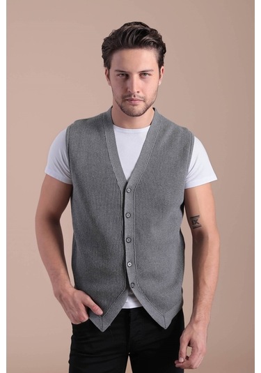 Ferraro Desenli Pamuk Triko Yelek - Antrasit-Antrasit