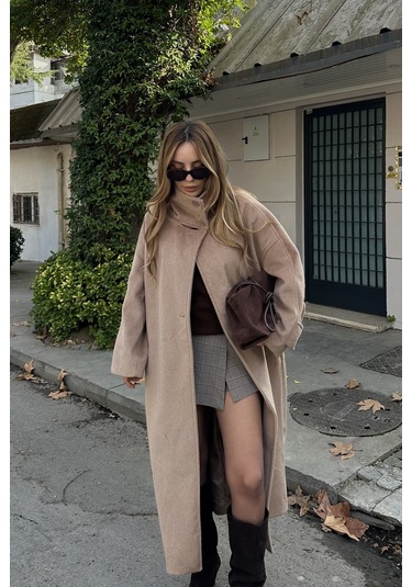 Vizon Vittoria Düğmeli Yaka Kaban - 2511 Camel