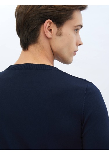 Lacivert Bisiklet Yaka Düz Örgü Triko 589783 Lacivert