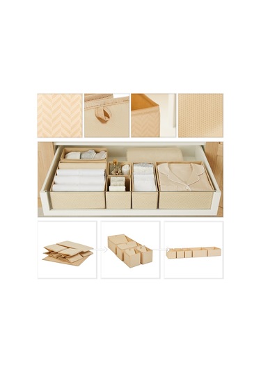 Ocean Home Textile 6'lı Bej Balıksırtı Çekmece İçi Düzenleyici Kutu 2 Adet 28 x 28 x 13 / 2 Adet 28 x 13 x 13 / 2 Adet 14 x 14 x 13 cm