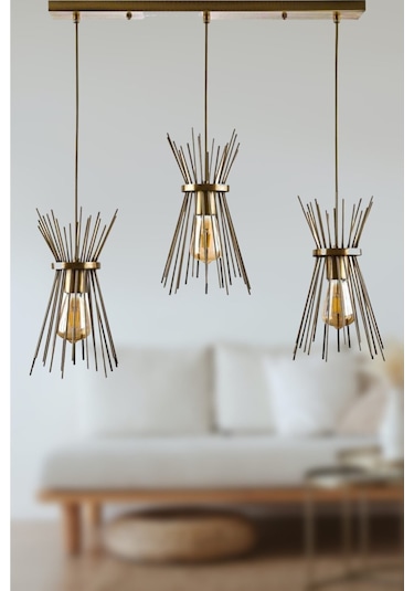 Modern Retro Salon - Mutfak - Cafe Tasarım Sıralı Eskitme Renk Kirpi 3 Lü Avize Diğer