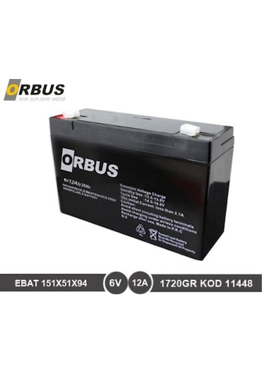 Orbus 6 Volt 12a Akü -6v 12 Ah Oyuncak Araba Aküsü N11.575