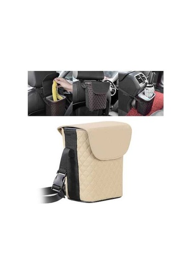 Createtech Saklama Kutusu Koltuk Askısı Çöp Torbe Beige Araç İçi Düzen