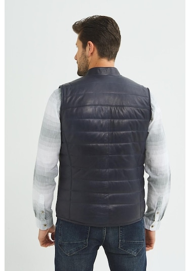 Ikbal Thomas Lacivert / Hakiki Erkek Deri Yelek