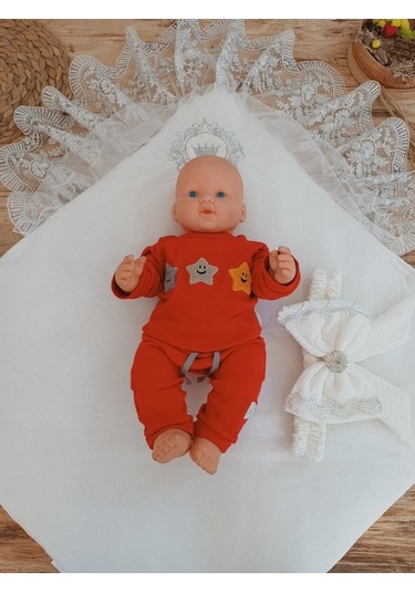 Dantelli Özel Taçlı Bebek Kundağı Unisex Bebek Dış Kundak Battaniyesi Hastane Çıkışı Hediyelik Knd45307 Ekru