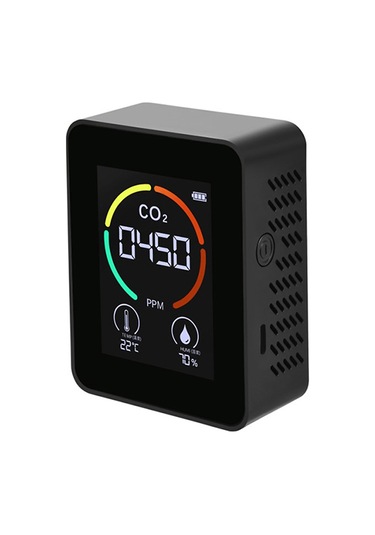 Konesam Ev, Araba, Ofis İçin Sıcaklık, Nem Ve Co2 400-5000ppm Tespit Cihazı - Yarıiletken Tvoc Sensörlü, Led Ekranlı, 1200mah Pil, Siyah Siyah