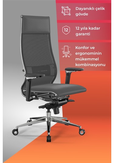 Samurai Ergonomik Koltuk Bel Destekli, Tekerlekli, Yükseklik Ayarlı, Yönetici Koltuğu -506.f.1.62 Koyu Gri