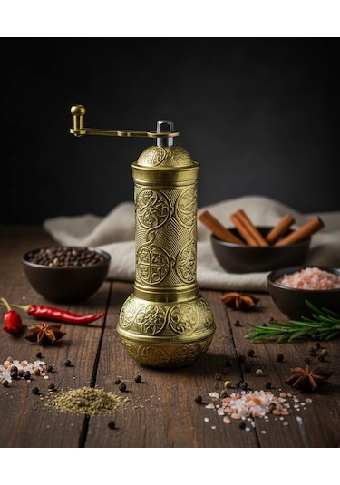 Ludıa Zamak Metal Altın Renk 3 Lü Set Karabiber,kahve,çörek Otu El Değirmeni Öğütücü Grinder Altın