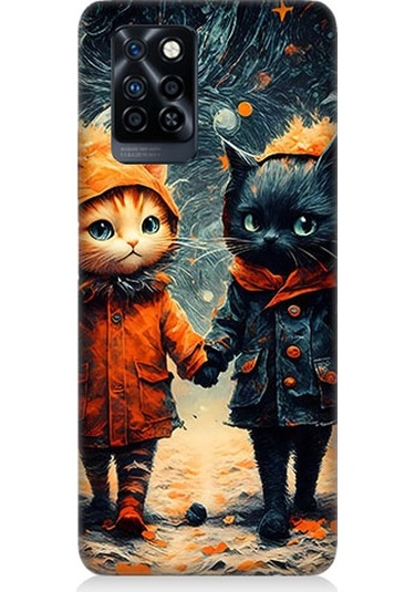 İnfinix Note 10 Pro Uyumlu Yağmurlu Kedi Desenli Silikon Kılıf