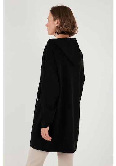 Lela Modest Regular Fit Kapüşonlu Tesettür Triko Bayan Hırka 4616176 Siyah