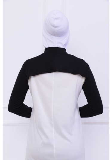 Balıkçı Yaka Boyunluklu Kolluk Siyah - Likralı Dik Yakalı Kadın Body Tesettür Crop Bolero Siyah
