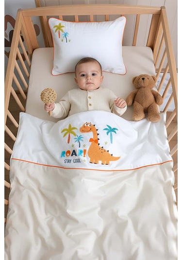 Kiddo Krem Punch Nakışlı %100 Pamuklu Bebek Nevresim Takımı Çok Renkli