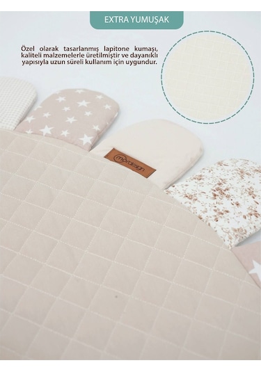 Mordesign Bebek/çocuk Oyun Halısı, Yenidoğan Emekleme Pedi, Aktivite Matı, Çok Amaçlı Minder, Sunny Serisi 125 X 125 Bej