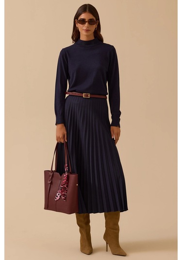 Seçil Kadın Esnek Bel Pliseli Basic Etek 1019 Lacivert Lacivert