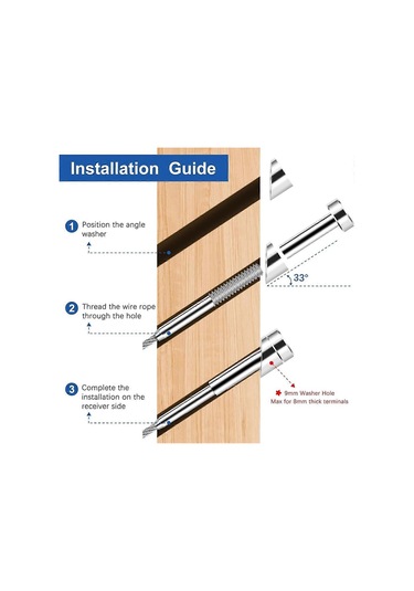 33 Açısal Pul 9 Mm, 8 Mm Tel Korkuluk Donanım Kiti, Merdiven Güvertesi Metal Ahşap Alüminyum Diğer