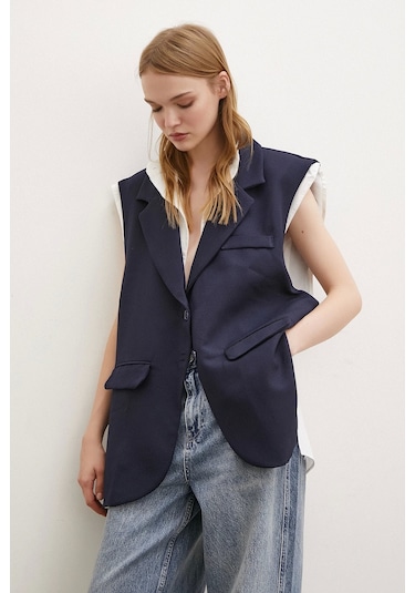 Never More Hakim Yaka Gömlekli Yelek Lacivert Lacivert