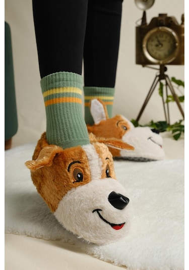 Luana Kaydırmaz Taban Yumuşak Podufuk Peluş Kulakcık Detaylı Kadın Panduf Ev Botu 001