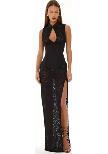 Havens Sedona Corse & Dantel Elbise + G-string Siyah