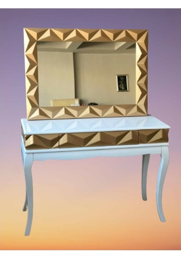 Dresuar Prizma Model Parlak Lake Gold Ve Beyaz Ahşap Kayın Aslan (498566557) Altın