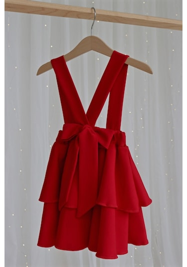 Kız Çocuk Helen Kırmızı Askılı Kat Kat Bağlama Jile Elbise