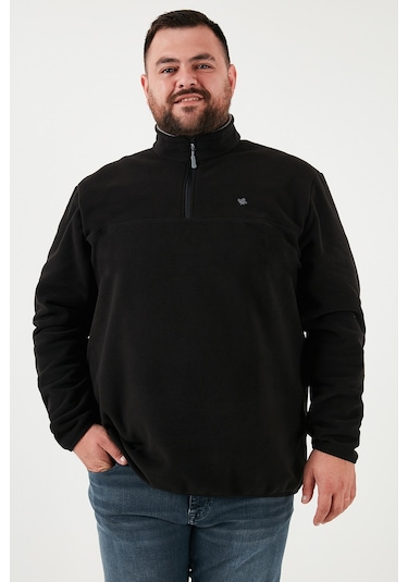 Buratti  Regular Fit Anti-Pilling Büyük Beden Dik Yaka Kışlık Şardonlu Erkek Polar 5906001B Siyah